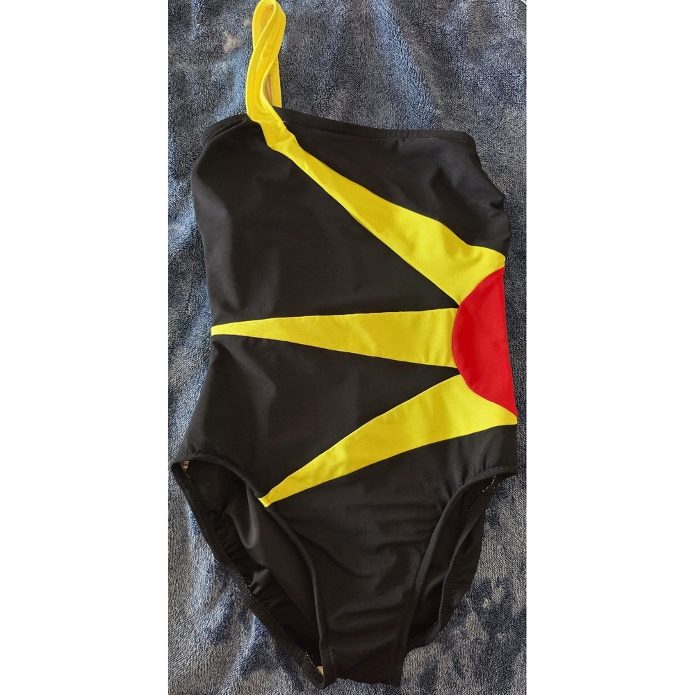 Unite! Women's Swimsuit Black Yellow Red SUN Sleeveless One Piece Swim VTG